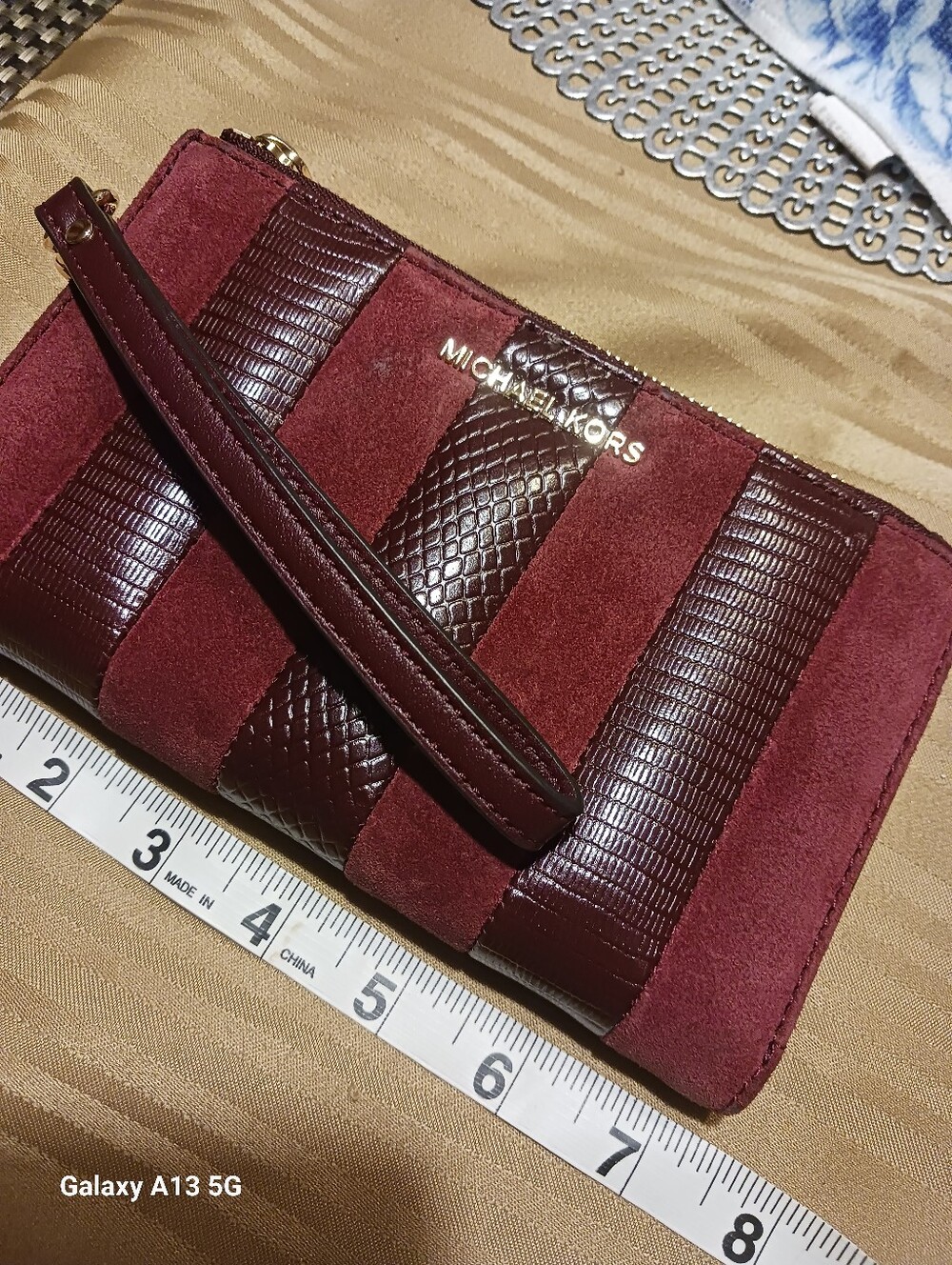 Michael Kors Burgundy Suede & Textured Leather Wristlet